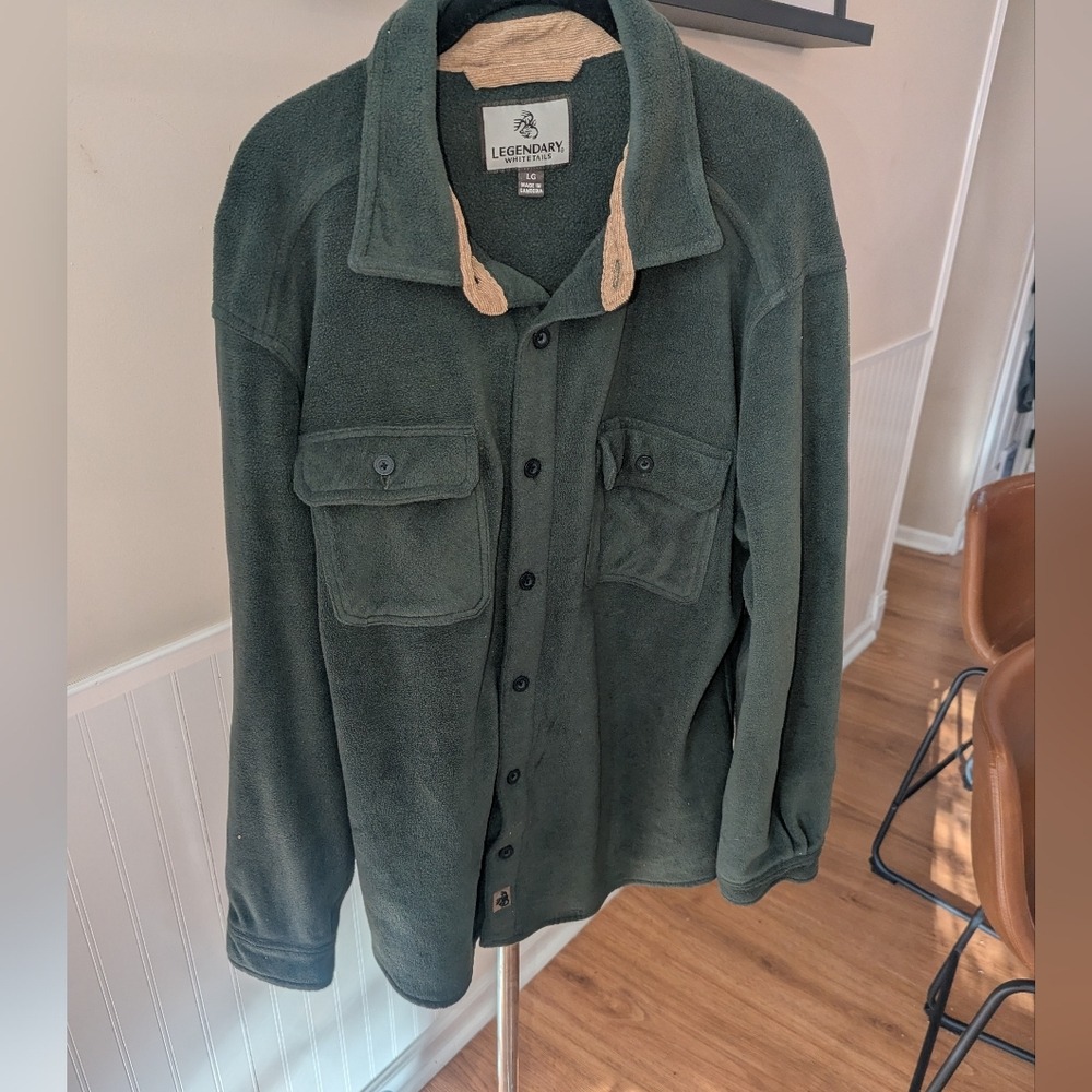 Legendary Whitetails Mens Fleece Shirt Jacket Forest Green Corduroy Trim Lg